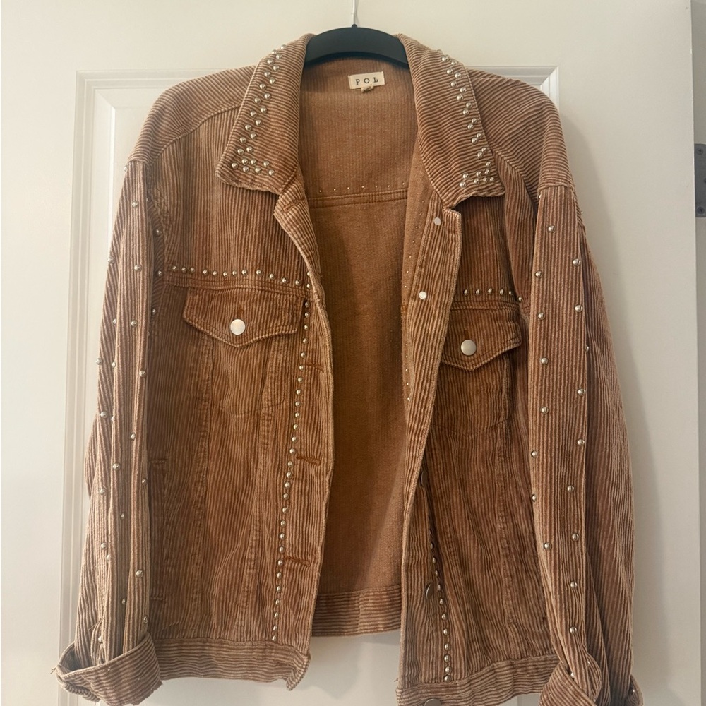 POL Brown Studded Corduroy Jean Jacket